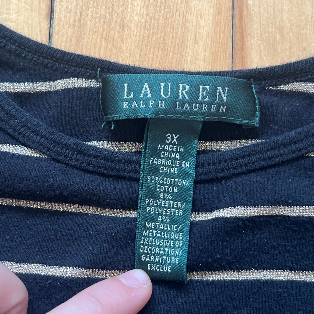 Lauren Ralph Lauren Women's Navy Gold Stripe Long Sleeve Top Shirt 3X